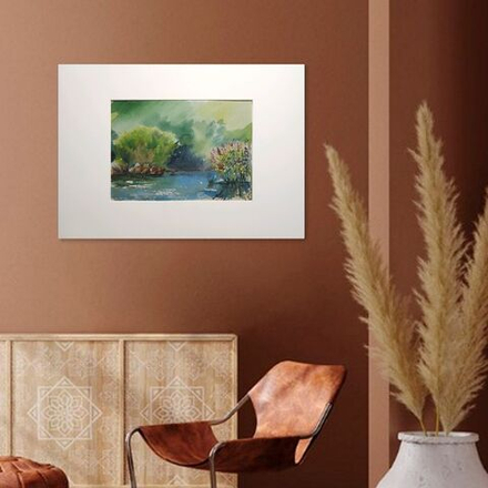 Картина акварельная авторская в паспарту 21х30 см на стену для интерьера "Заросли".