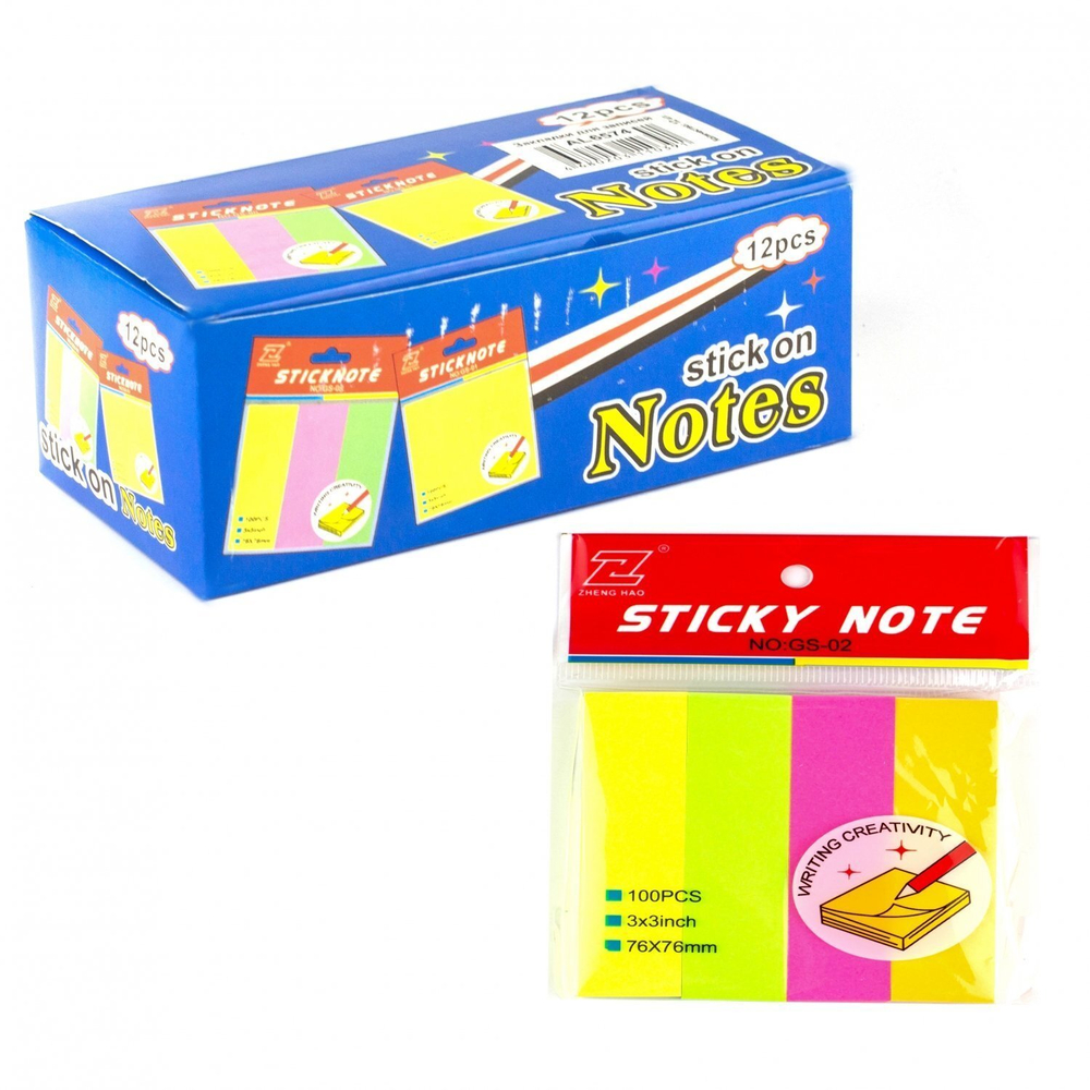 Флажки-закладки с клеевым краем, Alingar, "Прямоугольник", неон, 4 цвета 20*76 мм, 76*76 мм, европодвес