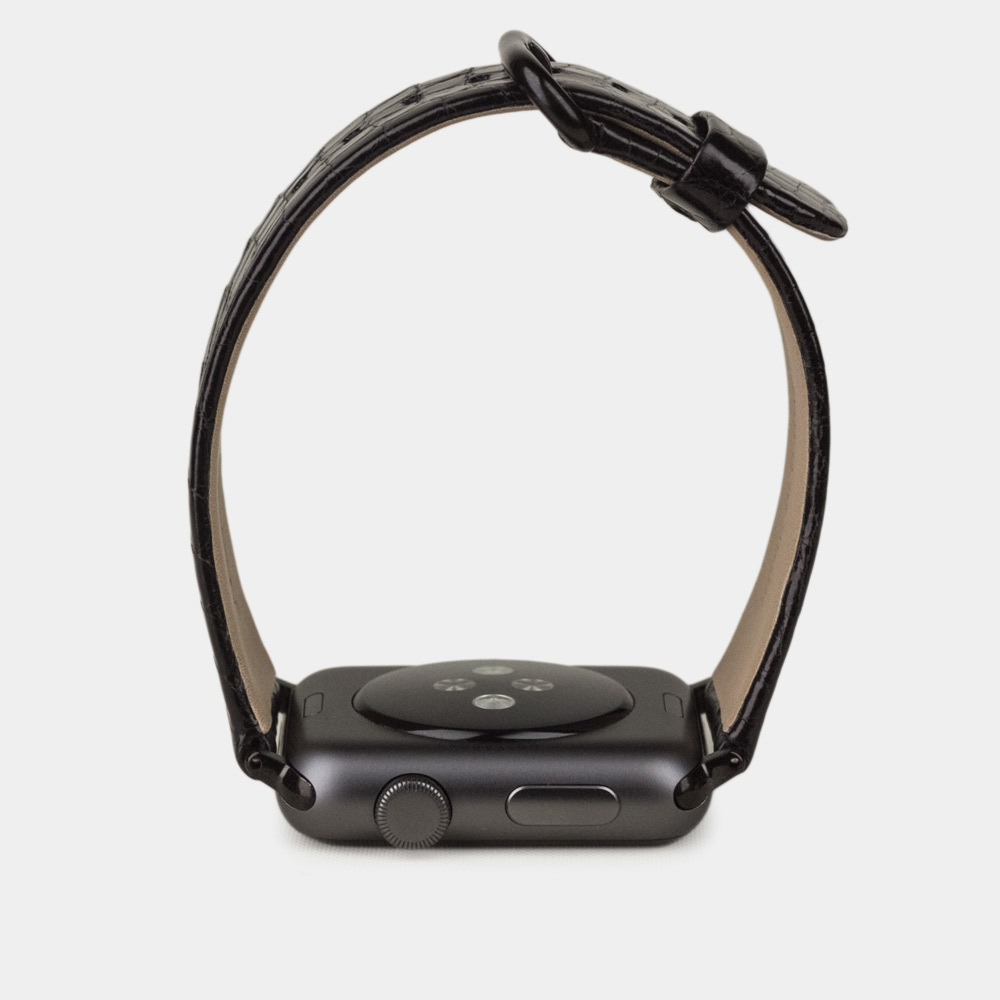 Ремешок для Apple Watch 44/45/46 mm из кожи аллигатора, цвета черный лак