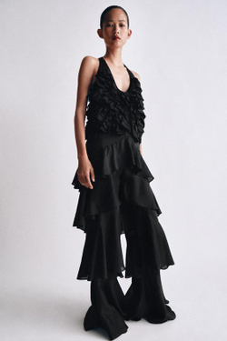 ZARA БРЮКИ С ВОЛАНАМИ И РАМИ — ZW COLLECTION, ЧЕРНЫЙ