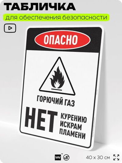Табличка для обеспечения безопасности "Опасно горючий газ нет курению искрам пламени", для производства, предприятия, организаций, 40х30 см, Silver Plane x Айдентика Технолоджи