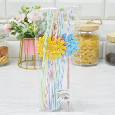 Трубочки для коктейля "Цветущий сад" 10шт 24см, микс