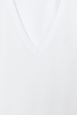ZARA ФУТБОЛКА INTERLOCK С V-ОБРАЗНЫМ ВЫРЕЗОМ, БЕЛЫЙ