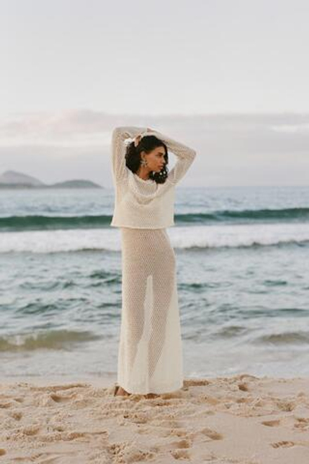 ZARA ТОП ИЗ КРУЖЕВА КРОШЕ С ДЛИННЫМИ РУКАВАМИ, ЭКРЮ