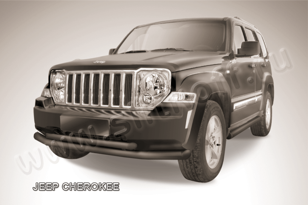 Защита переднего бампера Jeep Cherokee KK (2007-2012) d76+d57 серебристая