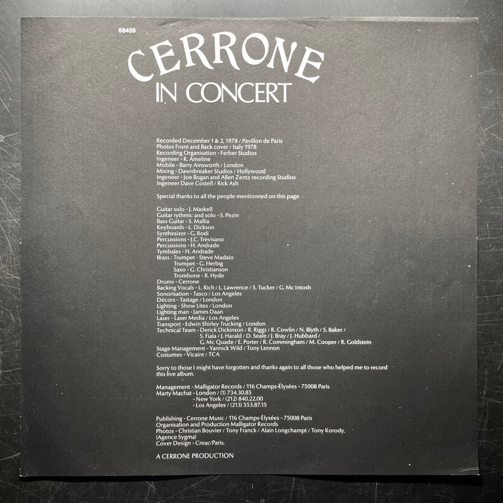Cerrone ‎– In Concert 2LP (Голландия 1979г.)