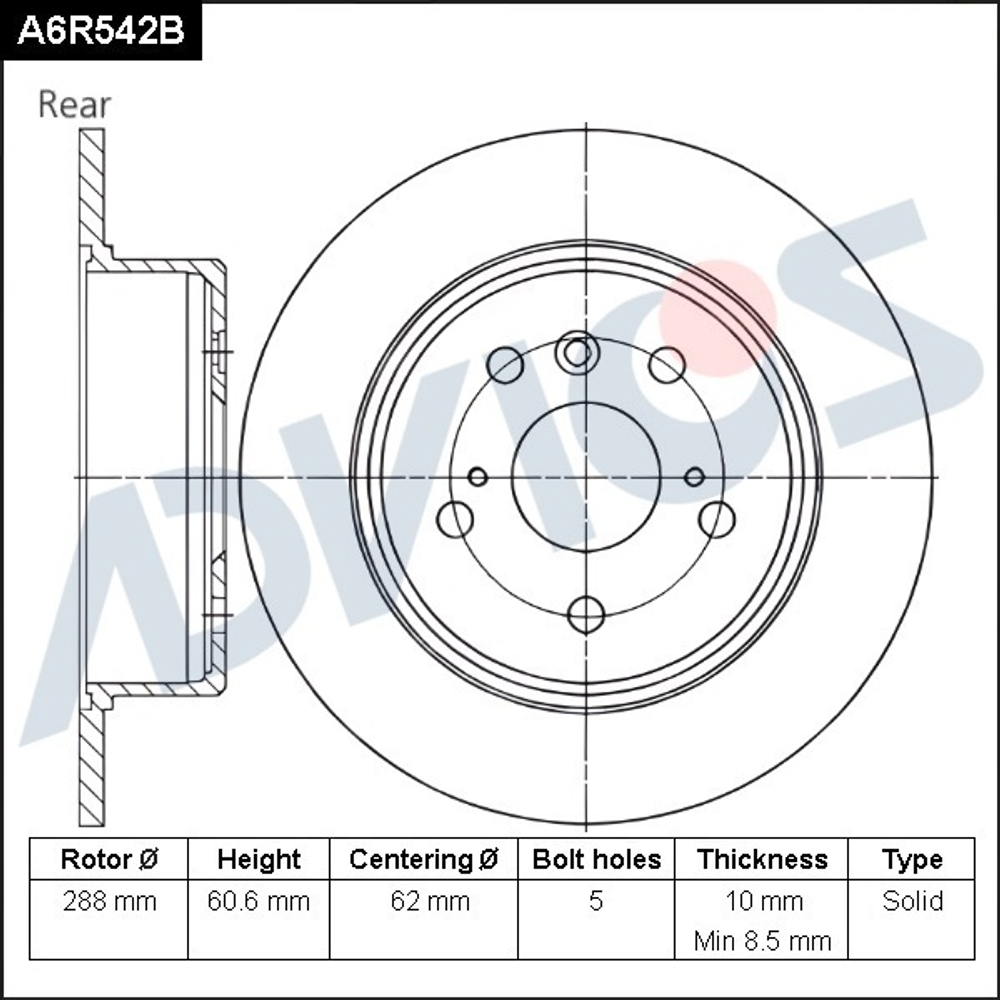 Диск тормозной зад. ADVICS A6R542B