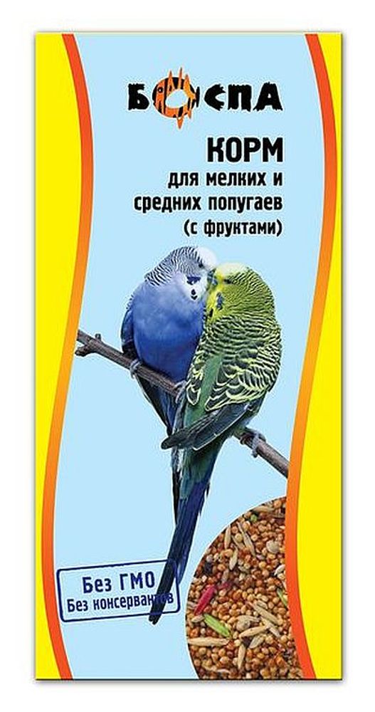 БОСПА корм для мелких и средних попугаев с фруктами, 500г коробка БОСПА корм для мелких и средних попугаев с фруктами, 500г коробка