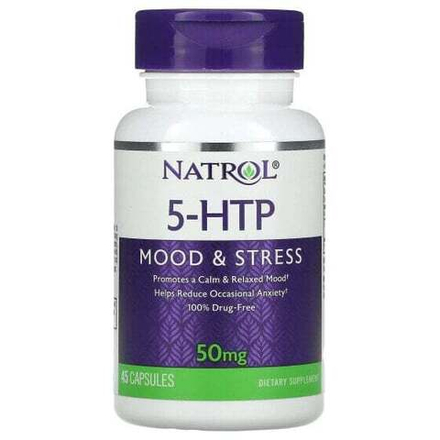 Для нервной системы Natrol, 5-HTP, Настроение и стресс, 50 мг, 45 капсул