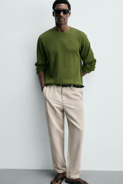 ZARA СВОБОДНЫЕ БРЮКИ STRAIGHT FIT, ЖЕМЧУЖНО-СЕРЫЙ