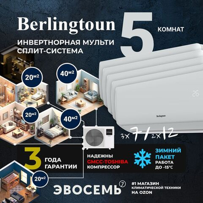 Инверторная мульти сплит-система Berlingtoun на 5 комнат (20м2x3 + 40м2x2) BMO-42/5AIN1/BMI-07AIN1x3 + BMI-12AIN1x2