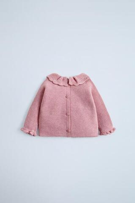 ZARA ТРИКОТАЖНЫЙ СВИТЕР С ВОЛАНАМИ, РОЗОВАТЫЙ