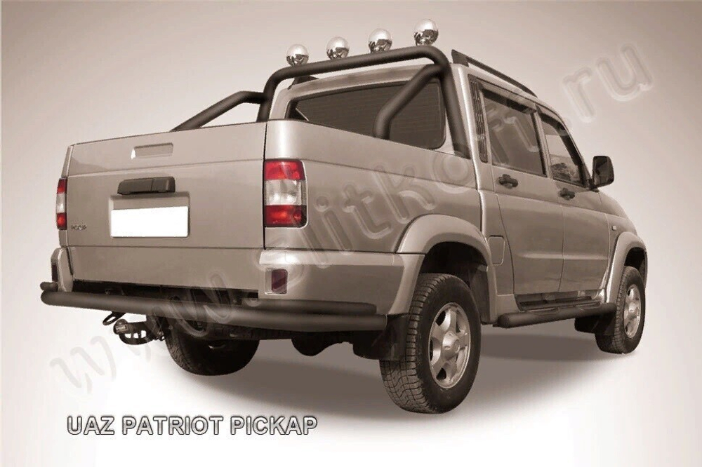 Защита заднего бампера UAZ Pickup (2008-2014) d76+d42 черная