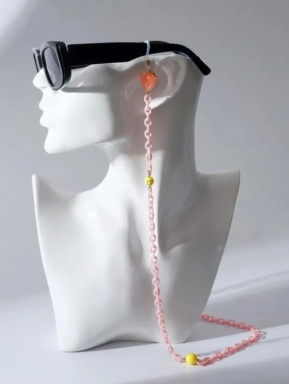 Цепочка для очков &quot;Смайлики и сердечки&quot; звенья, цвет розовый, 70 см