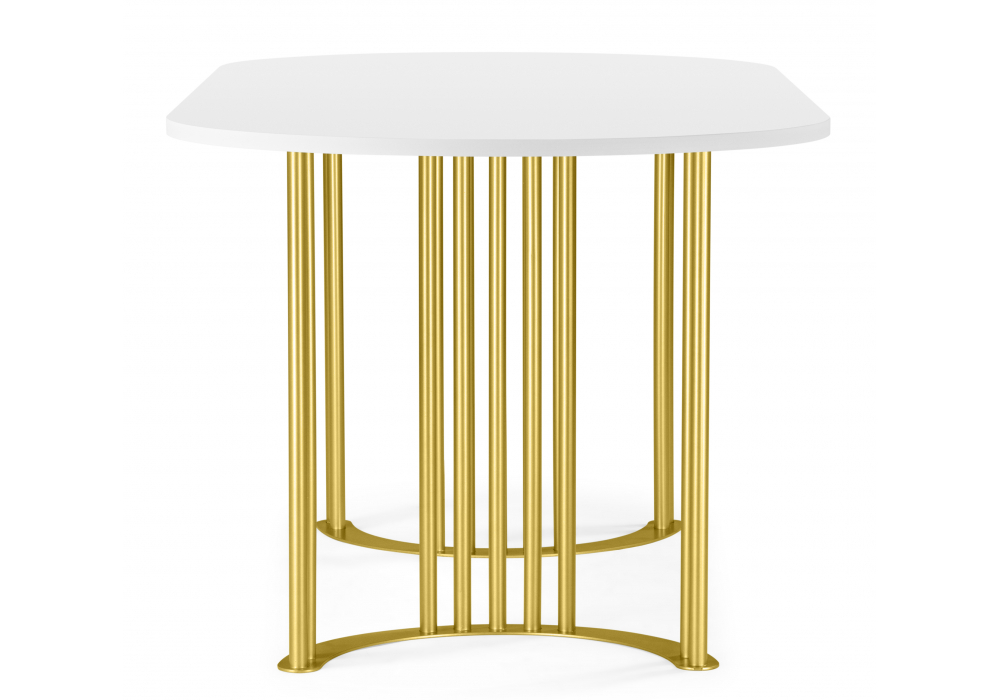 Стол деревянный Woodville Хьюго О 160 х 90 белая шагрень пленка, золотые ноги