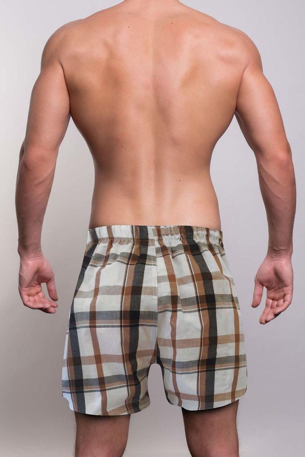 Клетчатые мужские трусы-шорты (Размер: XXL) (Цвет: коричневый)