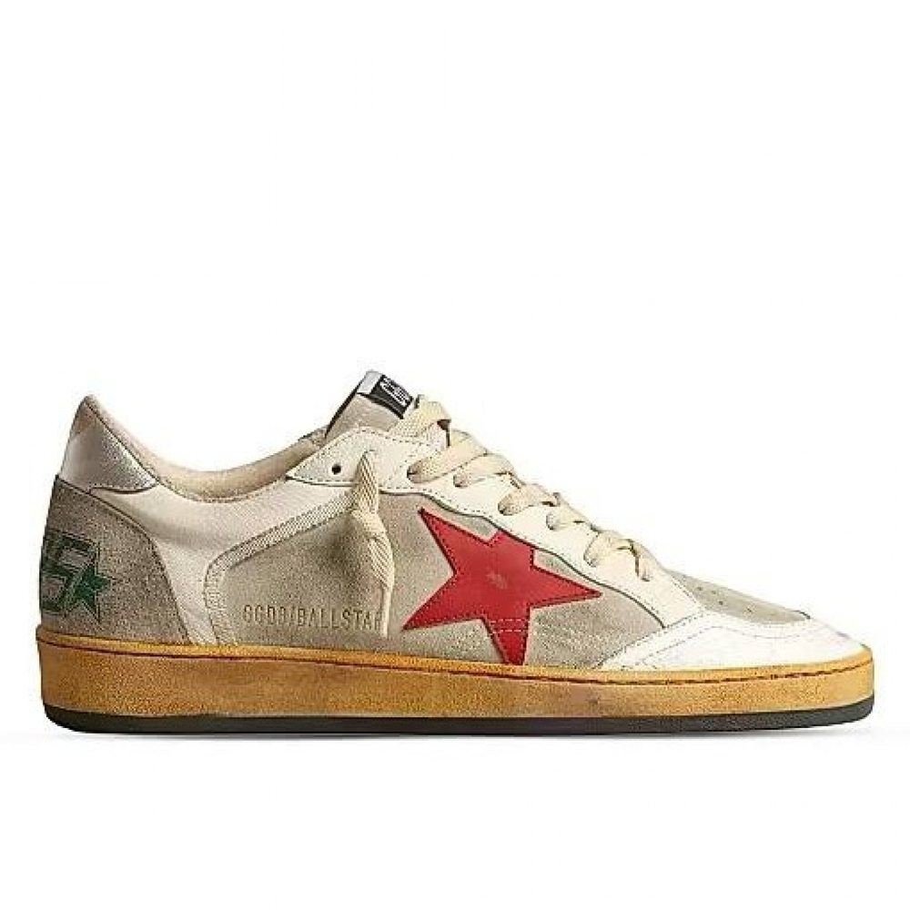 Golden Goose Ball Star / Бежевые / красная звезда