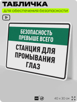 Табличка для обеспечения безопасности "Станция для промывания глаз", для производства, предприятия, 40х30 см, Silver Plane x Айдентика Технолоджи