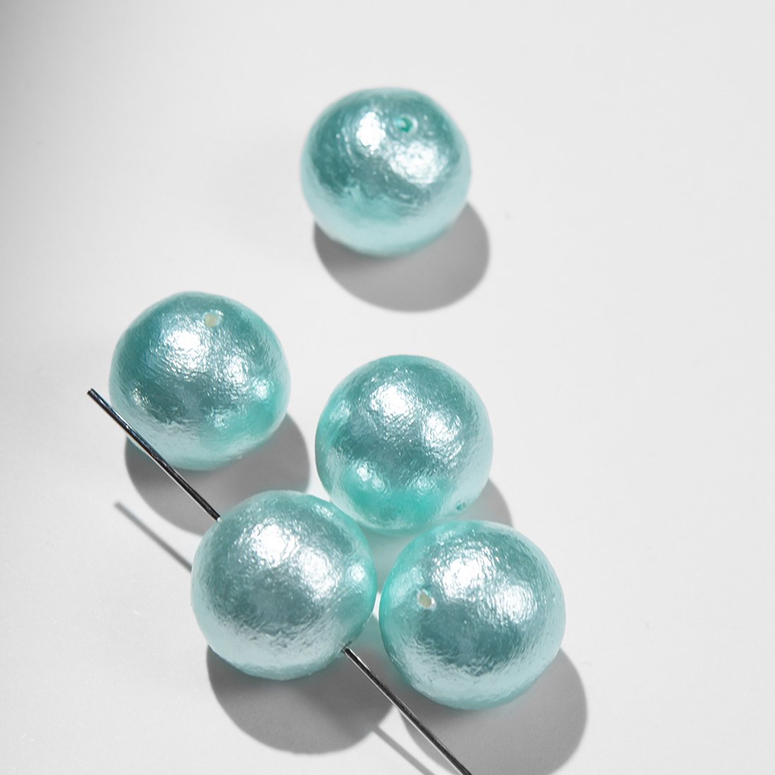 Хлопковый жемчуг, оттенок "Aqua", шар 16мм, сквозное отверстие