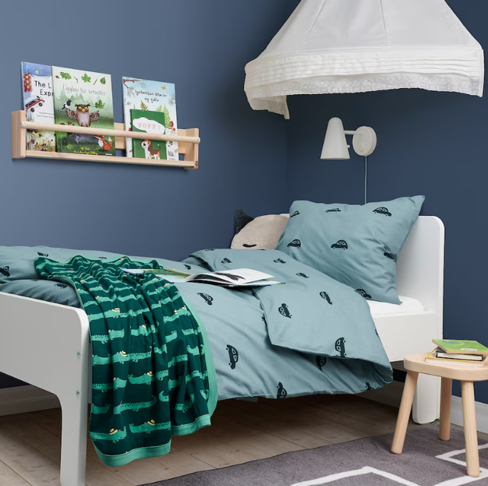 BARNDROM БАРНДРОМ Пододеяльник и наволочка, авто/синий узор,150x200/50x60 cм