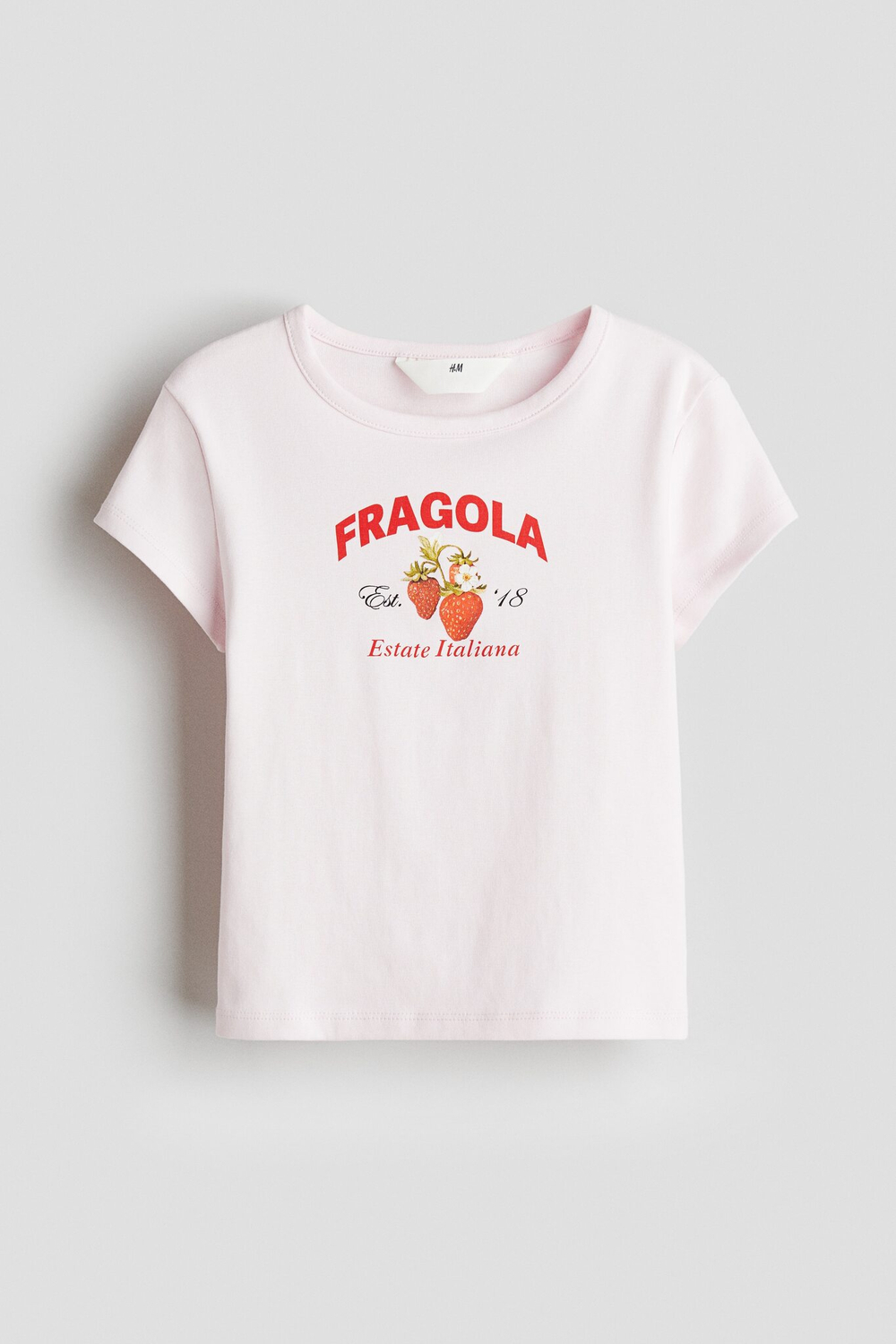 H&M Футболка из хлопка с принтом, светло-розовый