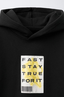 ZARA ХУДИ С ДВОЙНЫМИ РУКАВАМИ И НАДПИСЬЮ, ЧЕРНЫЙ