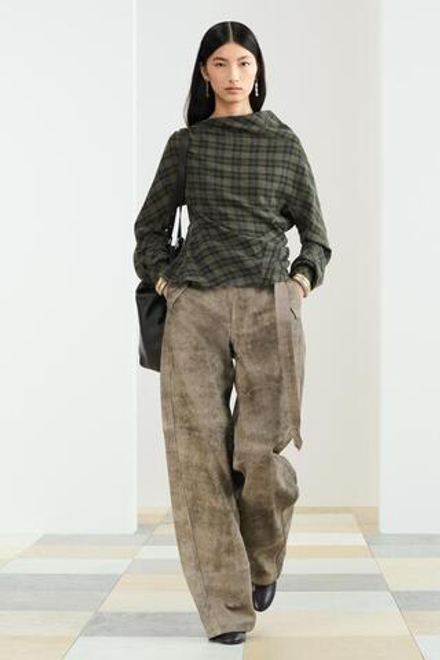 ZARA КОЖАНЫЕ БРЮКИ СО СРЕДНЕЙ ПОСАДКОЙ, СЕРО-КОРИЧНЕВЫЙ