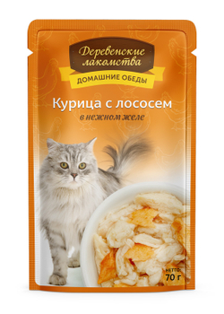 ДЕРЕВЕНСКИЕ ЛАКОМСТВА Пауч для кошек с курицей и лососем в нежном желе 0,07 кг