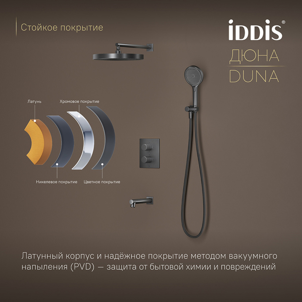 Душевая система термостат IDDIS DUNGMSTi68 Дюна (Duna) лейка"Тропический душ" встраиваем. ГРАФИТ мат