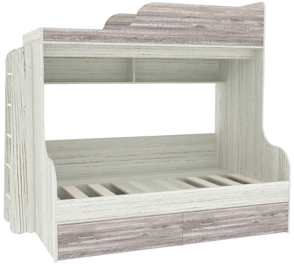 Двухъярусная кровать КарИВи Дуэт-15 с деревянной лестницей Винтерберг Бетон