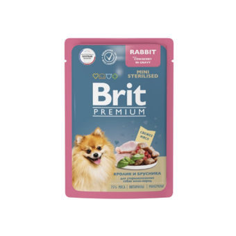 Влажный корм BRIT PREMIUM для взрослых стерилизованных собак мини пород, кролик и брусника в соусе 85гр 14 уп