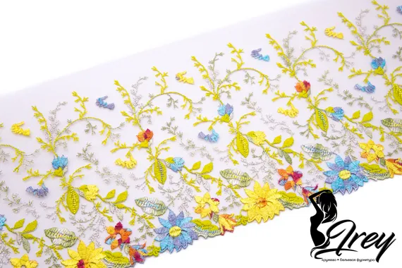 05-110 ОПТ Вышивка на неэл. сетке 21 см, телесный/желтый/голубой/салатовый (правая)