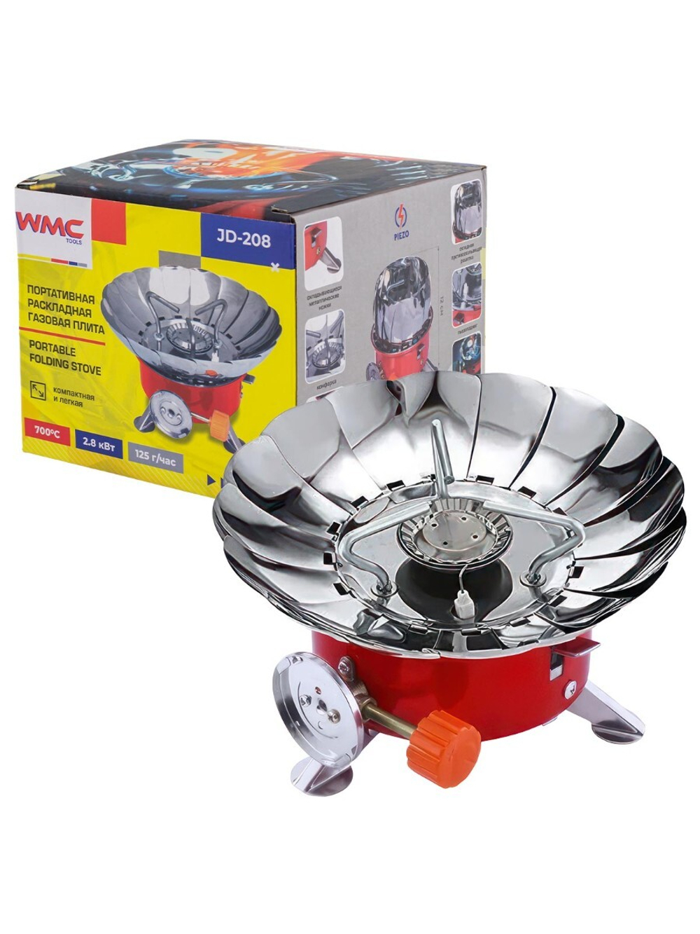 Портативная раскладная газовая плита (700?С,2.8кВт,125г/ч) WMC TOOLS WMC-JD-208