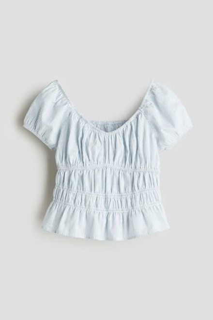 H&M Блузка из плиссированного хлопка, светло-голубой