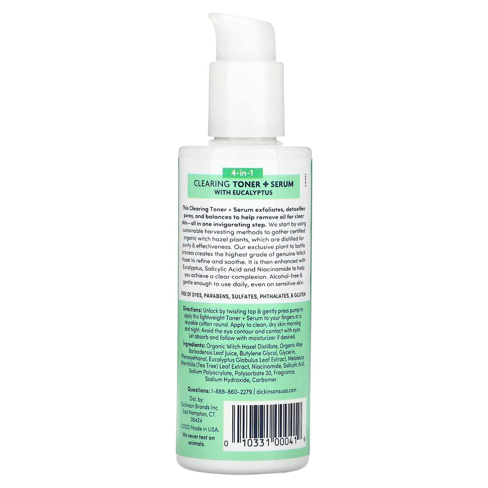 Dickinson Brands, Original Witch Hazel, очищающий тоник 4 в 1 и сыворотка с эвкалиптом, без спирта, 118 мл (4 жидк. унц.)
