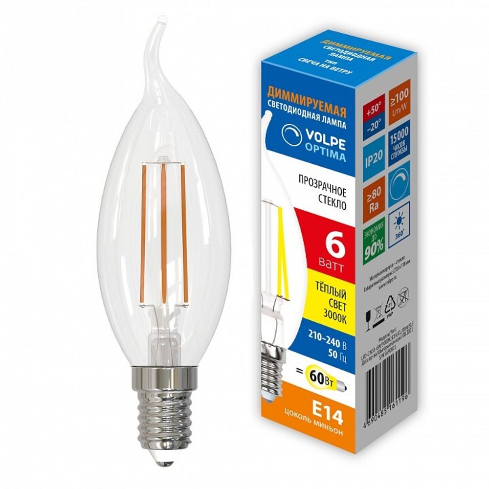 Лампа светодиодная Volpe OPTIMA DIM E14 6Вт 3000K UL-00009243