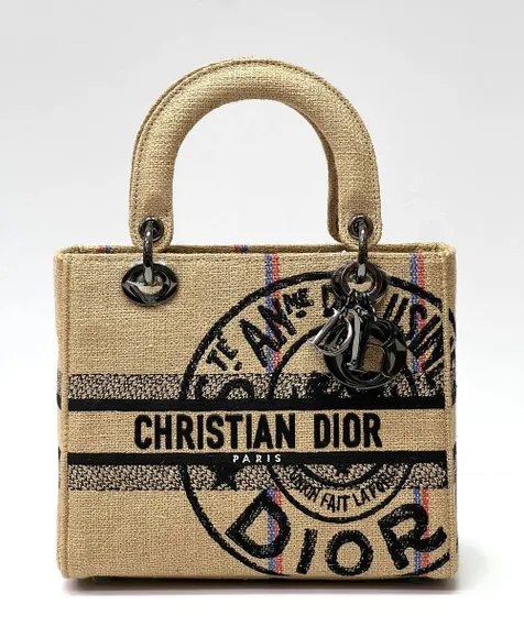 Сумка женская Dior Lady D-lite, модель среднего формата бежевый