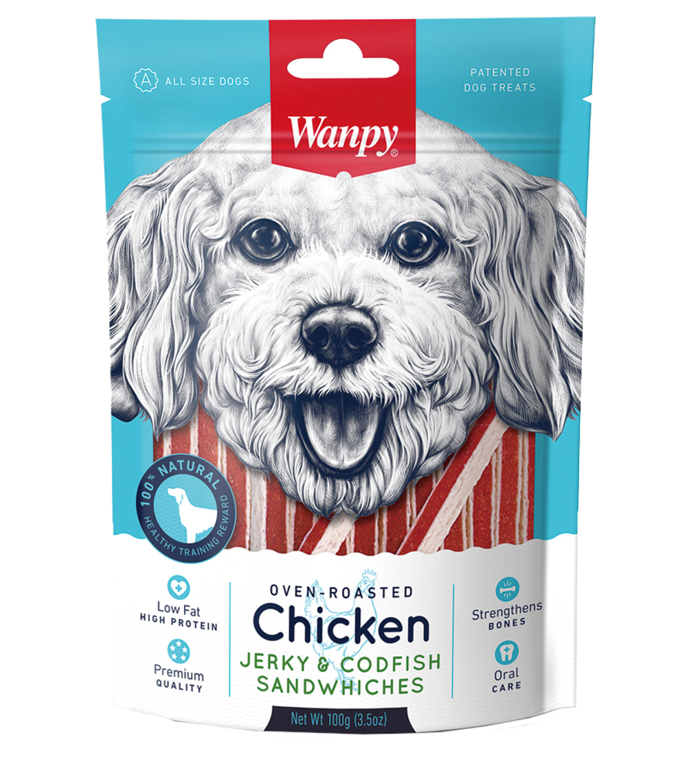 Wanpy Dog Лакомство для собак Курица с треской в форме сэндвича, 100гр.