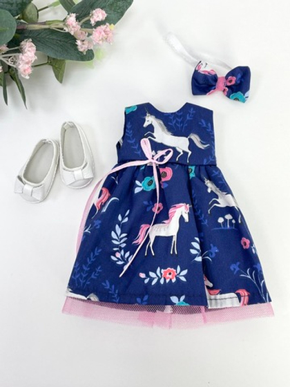 Платье "Единороги на синем" для куклы Paola Reina 32-34 см