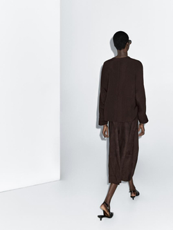 Massimo Dutti Рубашка с воротником-стойкой и декоративными швами спереди, коричневый