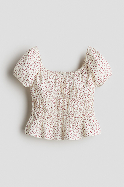 H&M Блузка из плиссированного хлопка с принтом, кремовый