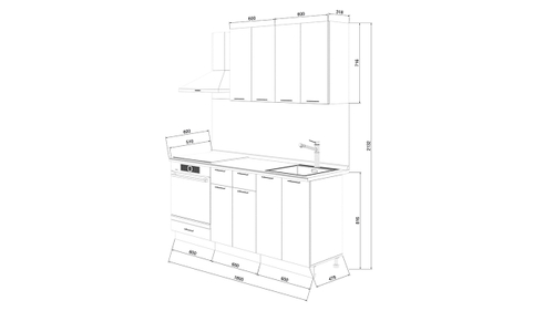 Кухонный гарнитур «Детройт» длиной 180 см со шкафом НБ