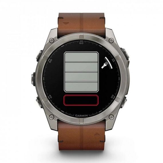 Garmin Fenix 8 Sapphire Amoled 51 мм – Титановый , коричневый кожаный и графитовый силиконовый ремешок