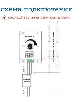 Регулятор яркости для светодиодных лент, ламп, диммер 12В / 24В 8А