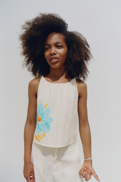 ZARA ТОП С ЦВЕТОЧНЫМ ПРИНТОМ, БИРЮЗОВЫЙ