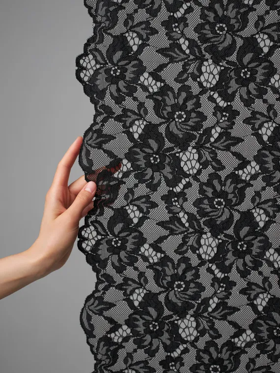 Кружевное неэластичное полотно, арт. M150, черный 170