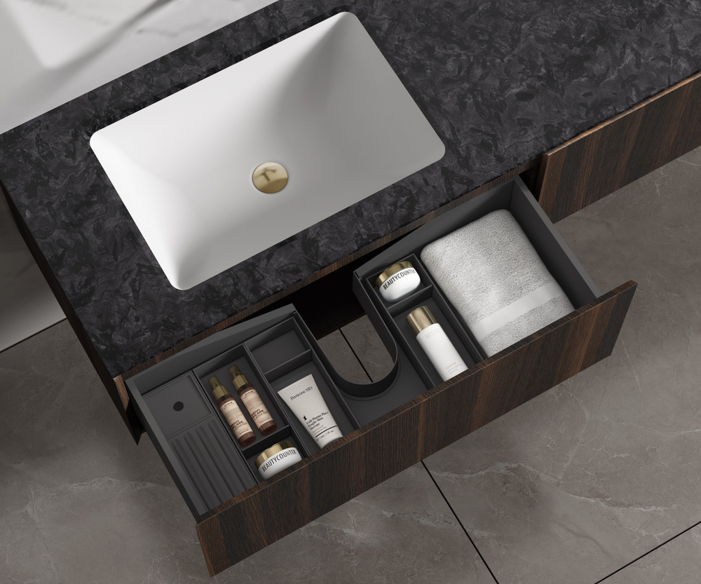 База под раковину Luxe 1400 подвесная, 2 выкатных ящика soft close, натуральный орех