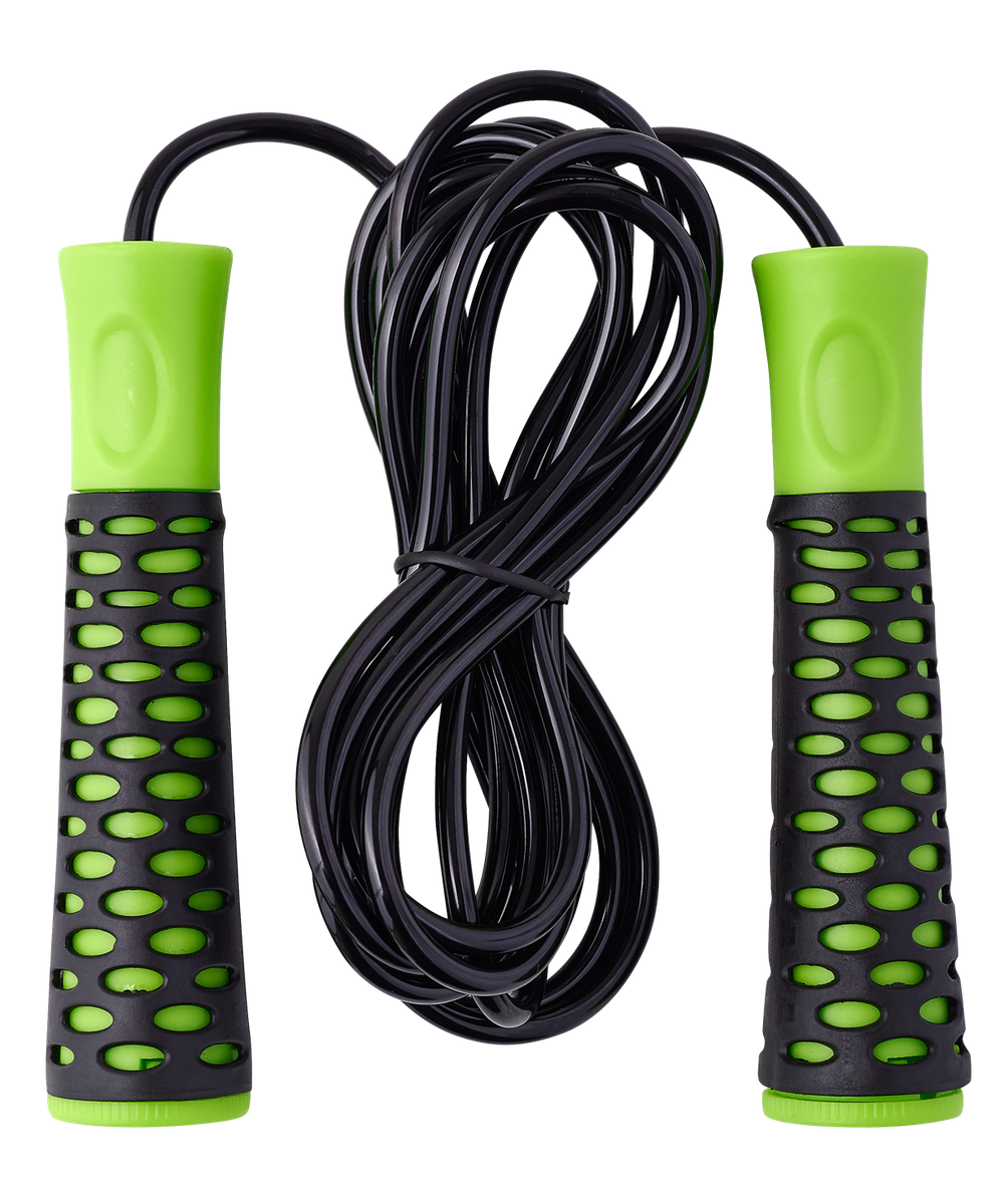 Скакалка RP-103 PVC, с нескользящей ручкой, 3,05 м, черный/зеленый