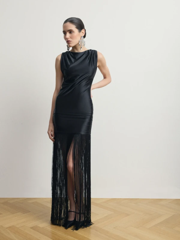 Облегающее платье с бахромой 