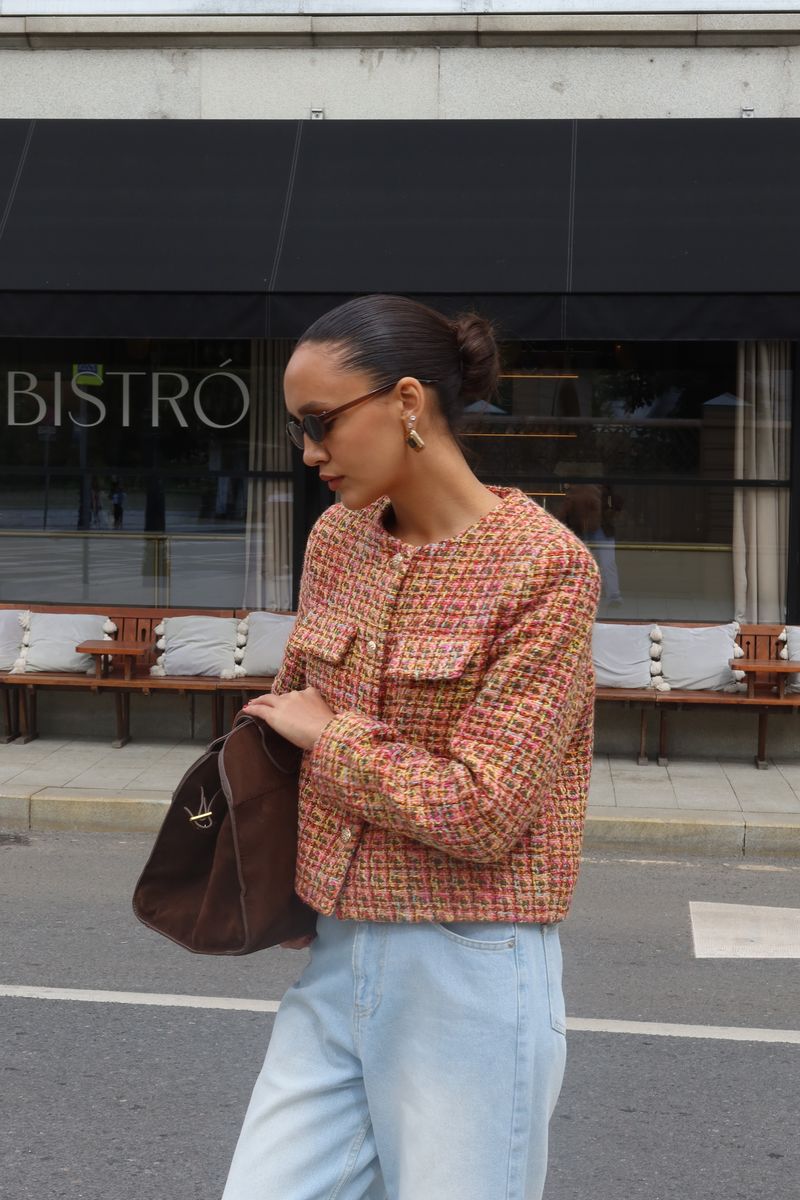 Жакет из твида укороченный разноцветный